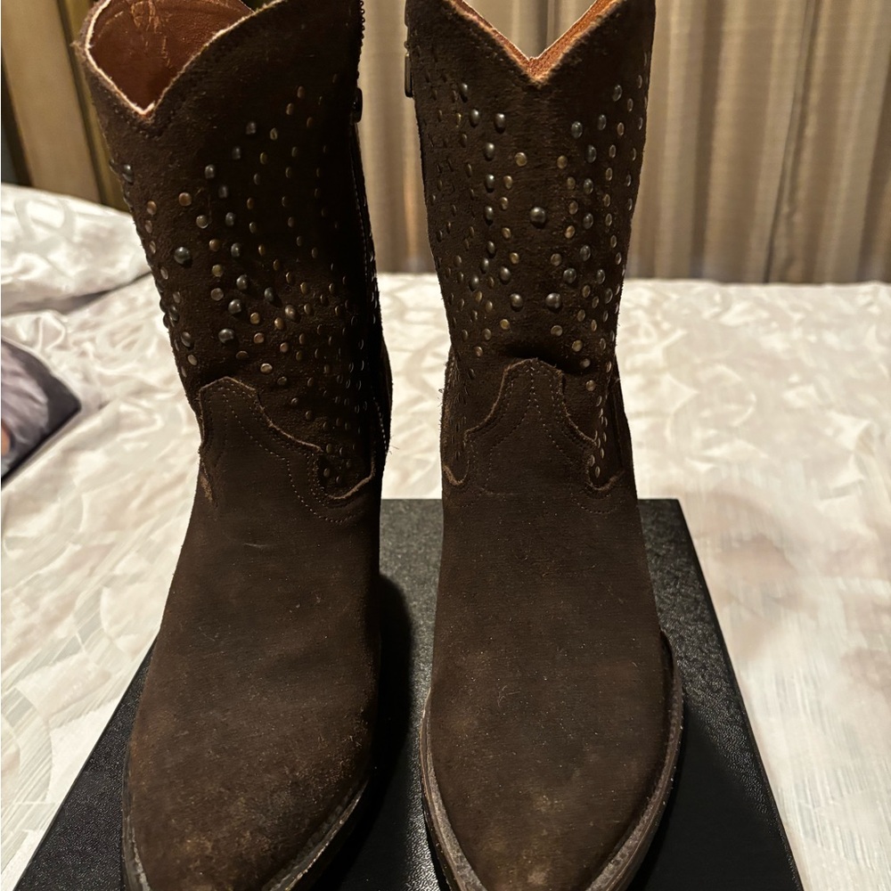 Dan Post Brown Suede Studded Cowboy Boots